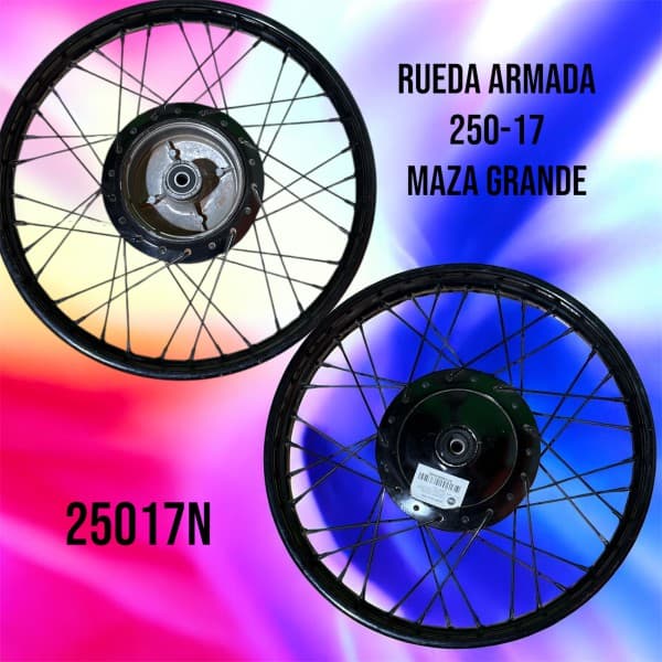 LLANTA RUEDA NEGRA 250 -17 RAYOS MAZA GDE DEL