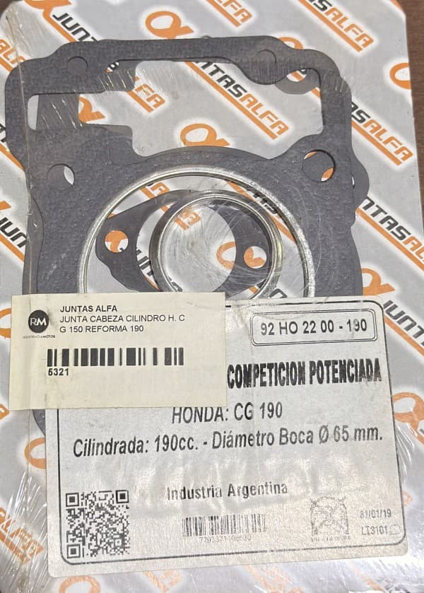JUNTA CILINDRO CG 190 65MM  ALFA