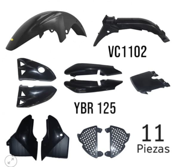 KIT PLASTICOS YBR 125 11 PZAS COMPLETO NEGRO VC